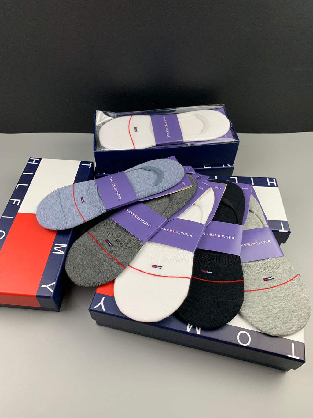 Tommy Hilfiger Cotton Visible Colour, Cuff And Emblem Details No-Show Socks - 5-Pair Set