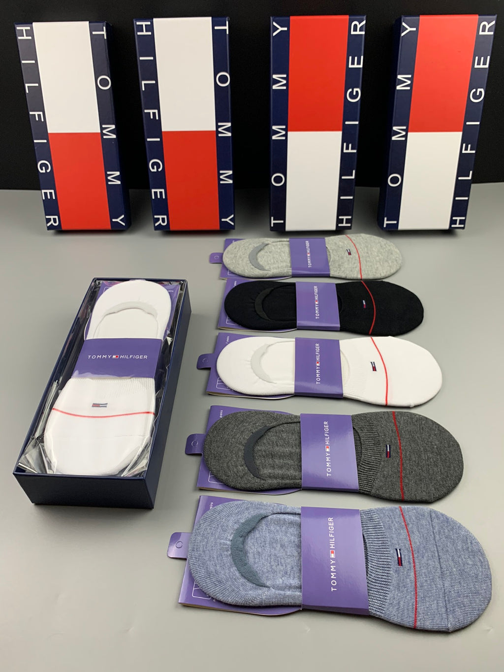 Tommy Hilfiger Cotton Visible Colour, Cuff And Emblem Details No-Show Socks - 5-Pair Set