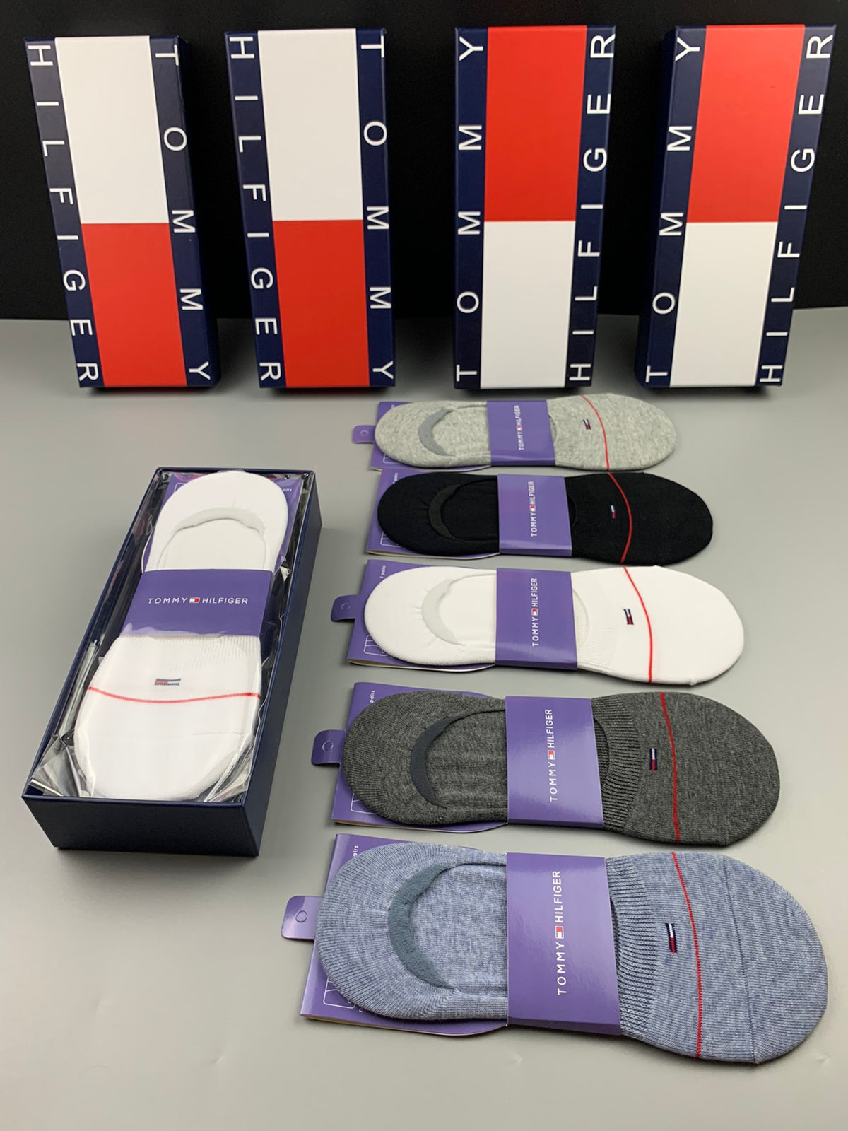 Tommy Hilfiger Cotton Visible Colour, Cuff And Emblem Details No-Show Socks - 5-Pair Set
