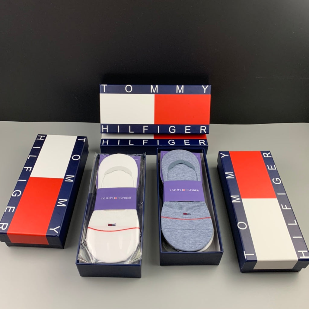 Tommy Hilfiger Cotton Visible Colour, Cuff And Emblem Details No-Show Socks - 5-Pair Set