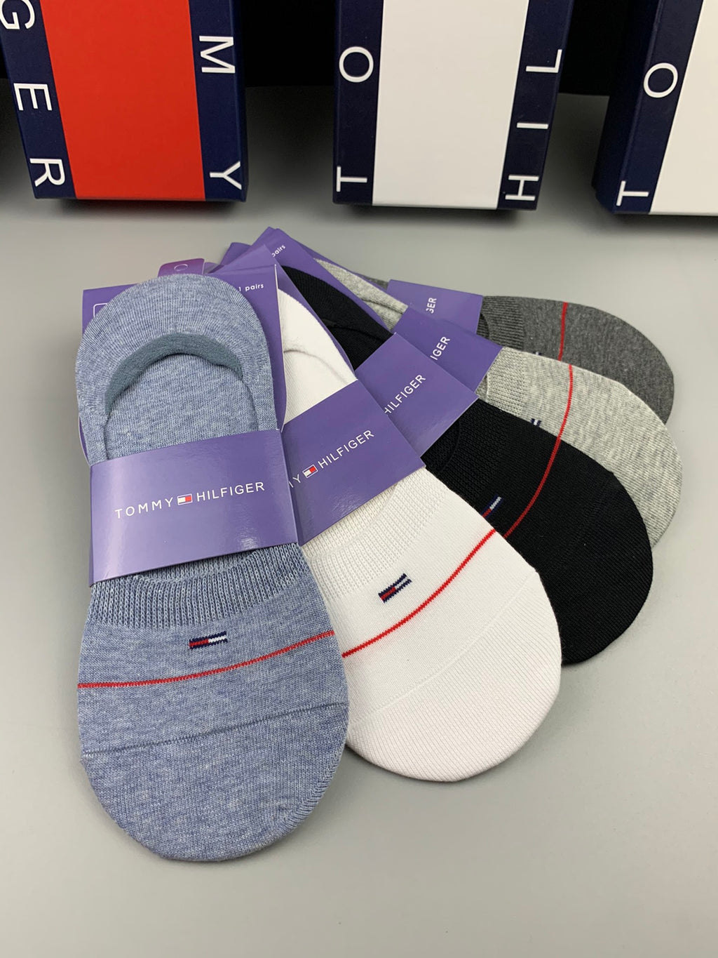 Tommy Hilfiger Cotton Visible Colour, Cuff And Emblem Details No-Show Socks - 5-Pair Set