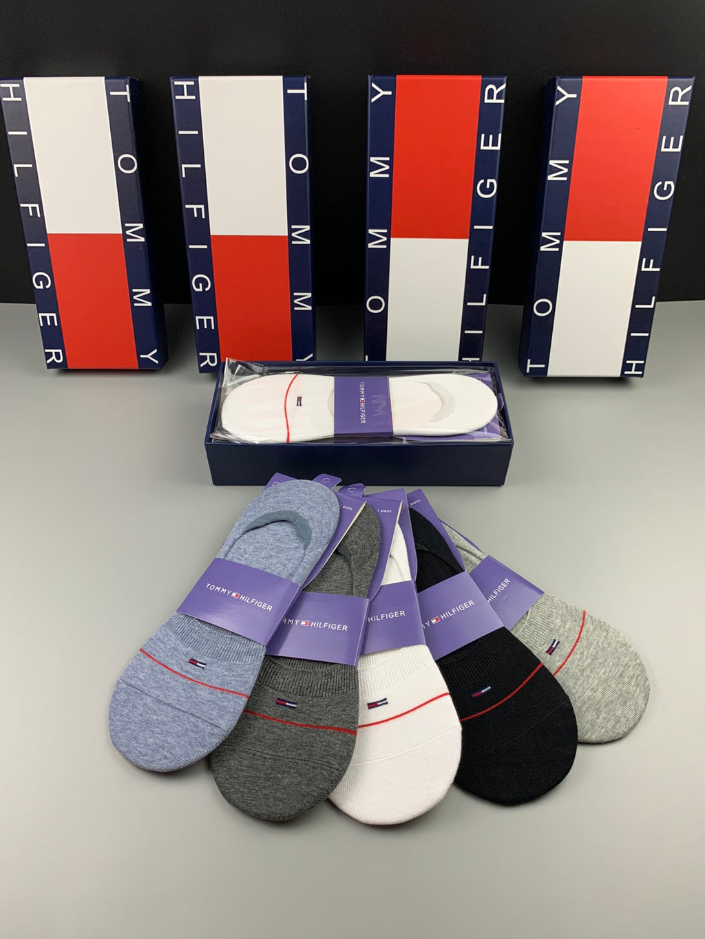 Tommy Hilfiger Cotton Visible Colour, Cuff And Emblem Details No-Show Socks - 5-Pair Set