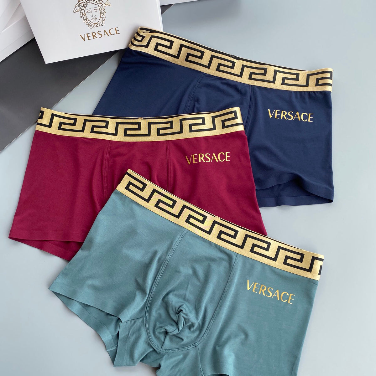 Versace Gold-Tone Waistband Details Men's Boxer Briefs - 3-Piece Box
