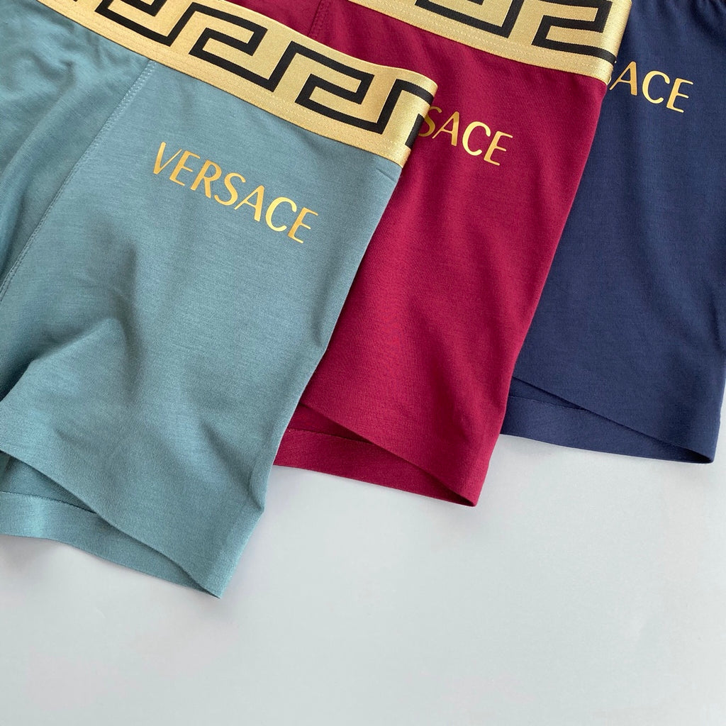 Versace Burgundy Gold Wordmark Boxer Briefs 3-Piece Box