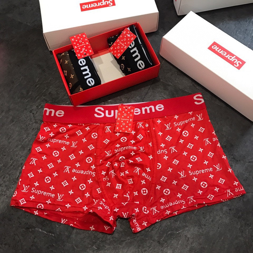 Louis Vuitton x Supreme Modal-cotton blend Visible Waistband, Colour And Emblem Details Men's Boxer Briefs - 3-Piece Box