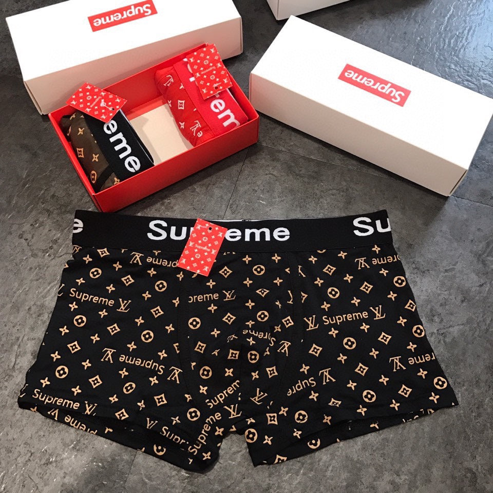 Louis Vuitton x Supreme Modal-cotton blend Visible Waistband, Colour And Emblem Details Men's Boxer Briefs - 3-Piece Box