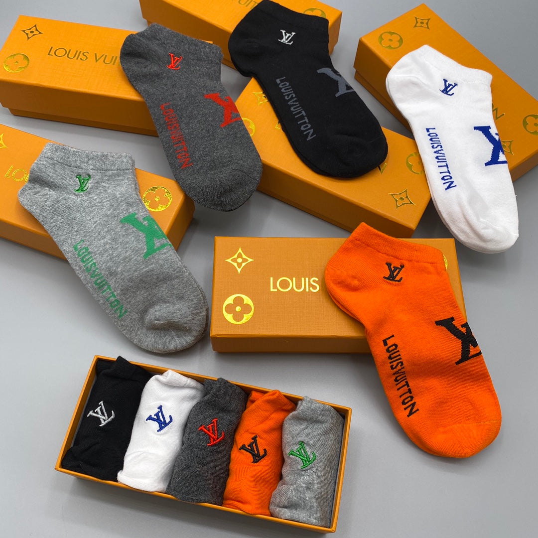 Louis Vuitton Mixed Initial Details No-Show Socks - 5-Pair Set