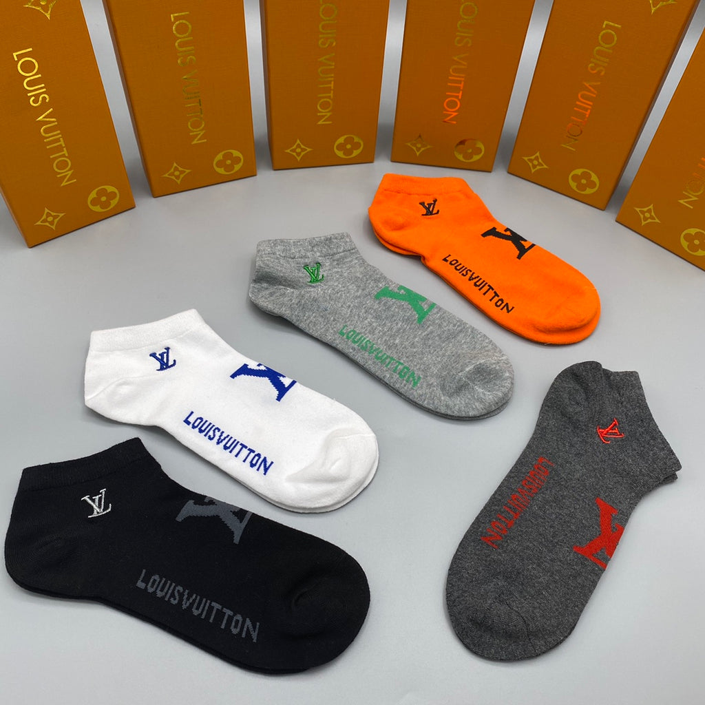 Louis Vuitton Varied Initial Motifs Ankle Socks - 5-Pair Set