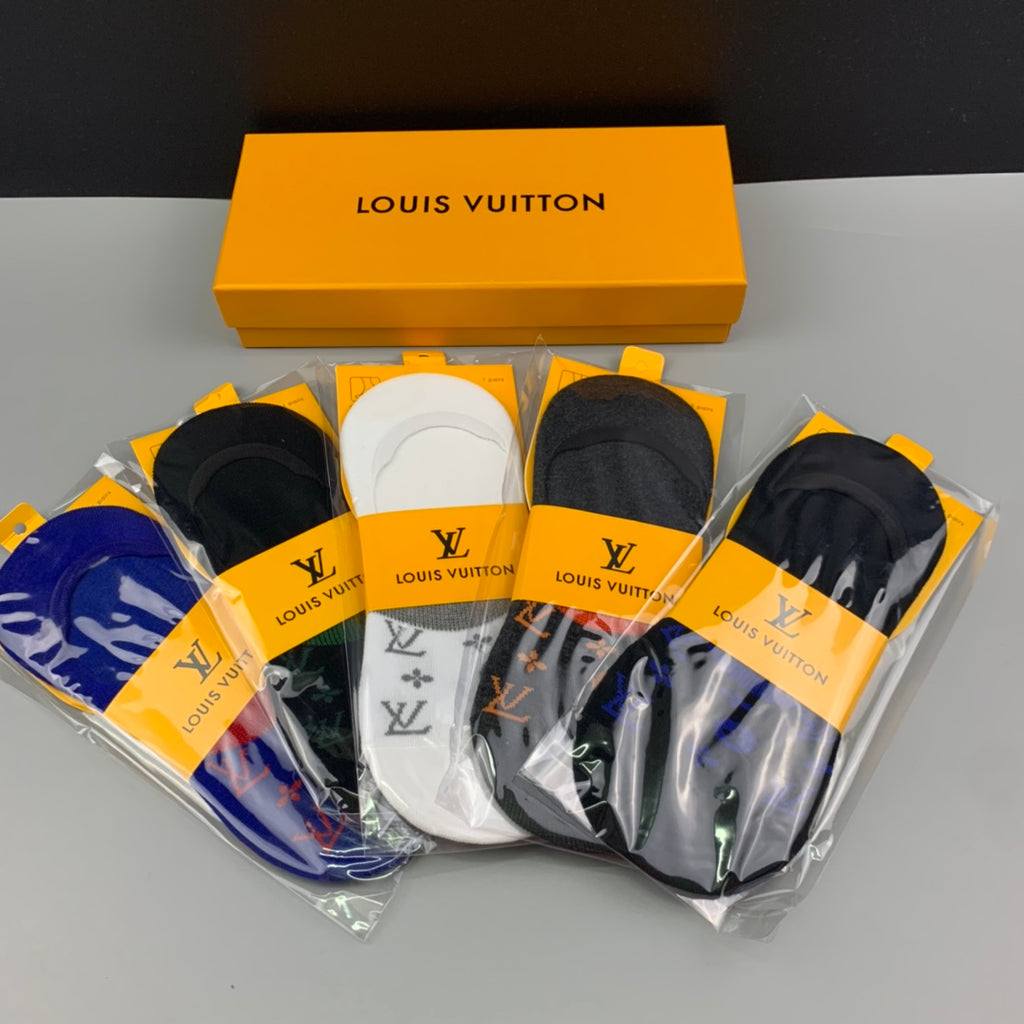 Louis Vuitton Cotton Visible Colour, Cuff And Emblem Details No-Show Socks - 5-Pair Set