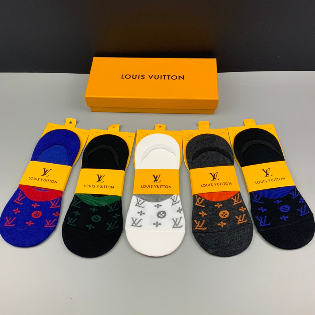 Louis Vuitton Cotton Visible Colour, Cuff And Emblem Details No-Show Socks - 5-Pair Set