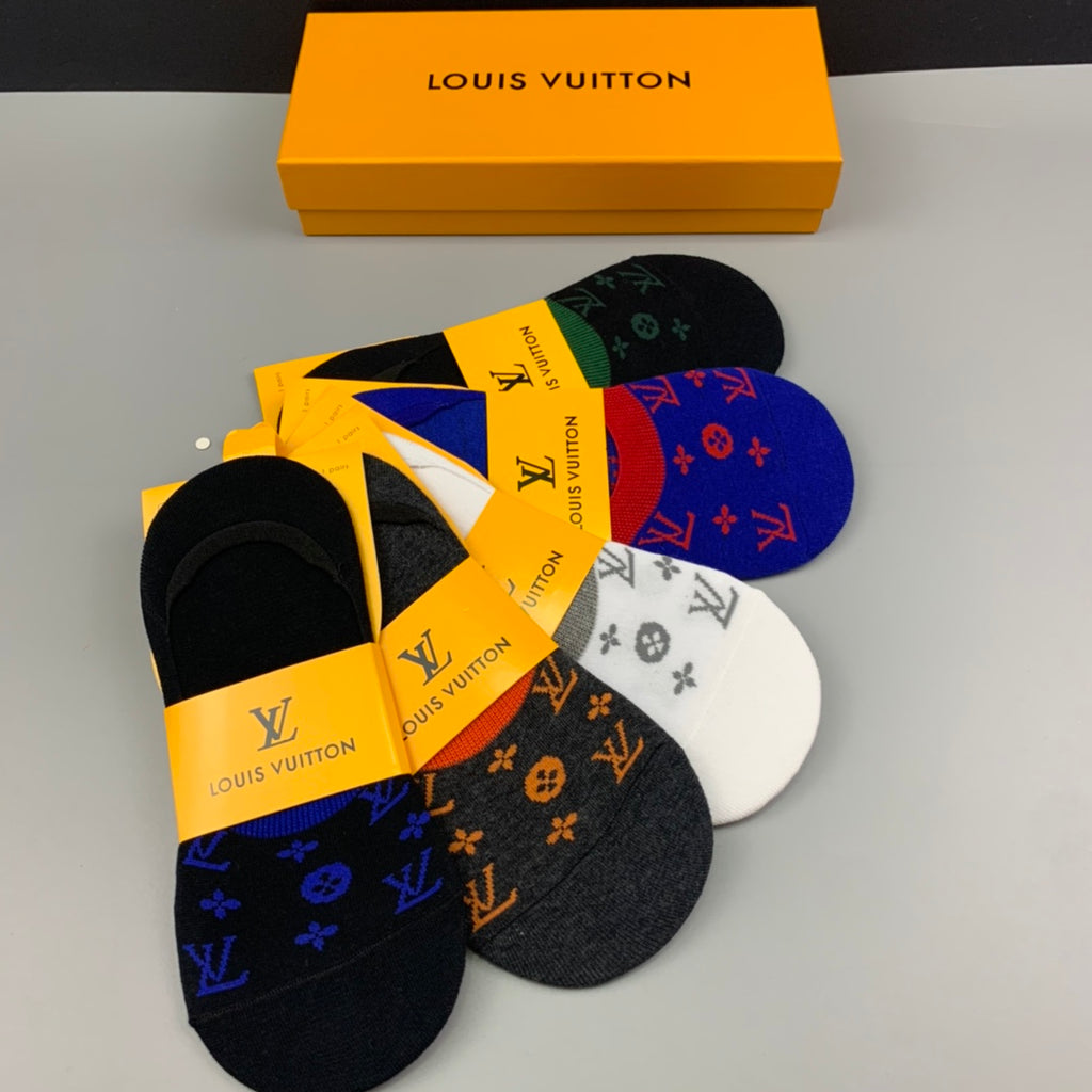 Louis Vuitton Cotton Visible Colour, Cuff And Emblem Details No-Show Socks - 5-Pair Set