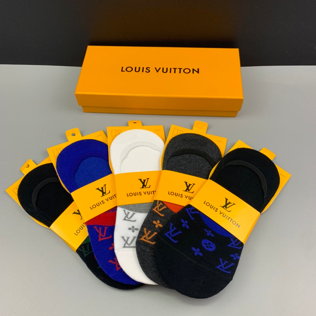 Louis Vuitton Cotton Visible Colour, Cuff And Emblem Details No-Show Socks - 5-Pair Set
