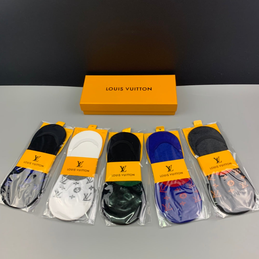 Louis Vuitton Cotton Visible Colour, Cuff And Emblem Details No-Show Socks - 5-Pair Set