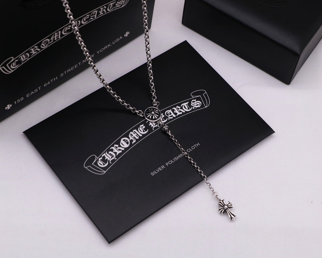 Gothic Emblem Pendant Necklace in Antique Silver-Tone – Design 02 main product view
