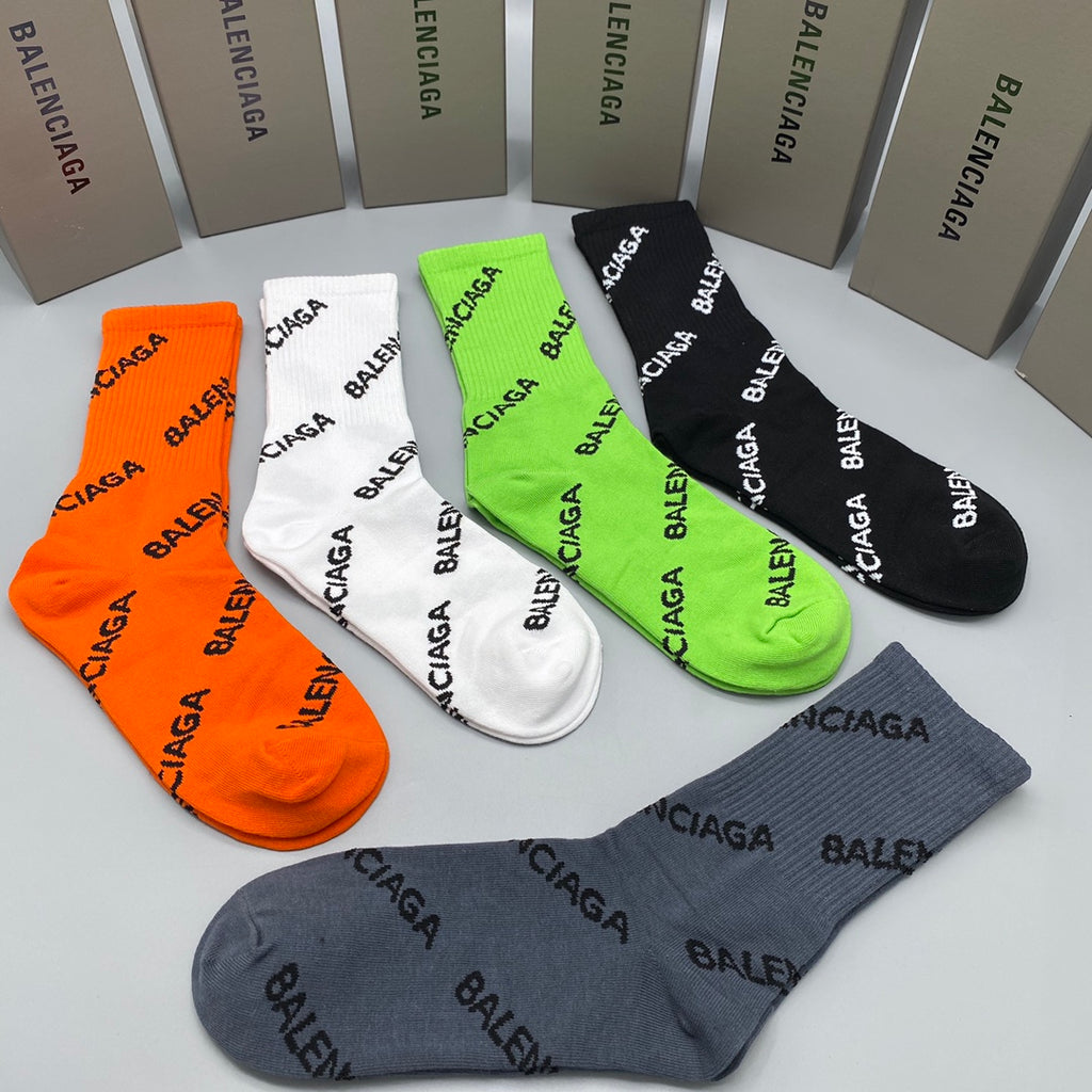 Balenciaga All-Over Wordmarks Crew Socks - 5-Pair Set