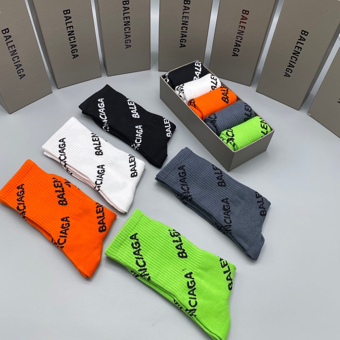 Balenciaga Cotton Visible Cuff, Colour And Emblem Details Crew Socks - 5-Pair Set