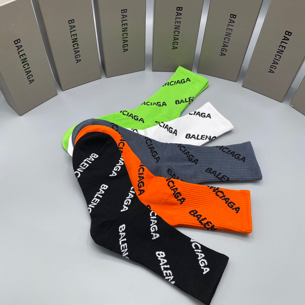Balenciaga All-Over Lettering Crew Socks - 5-Pair Set