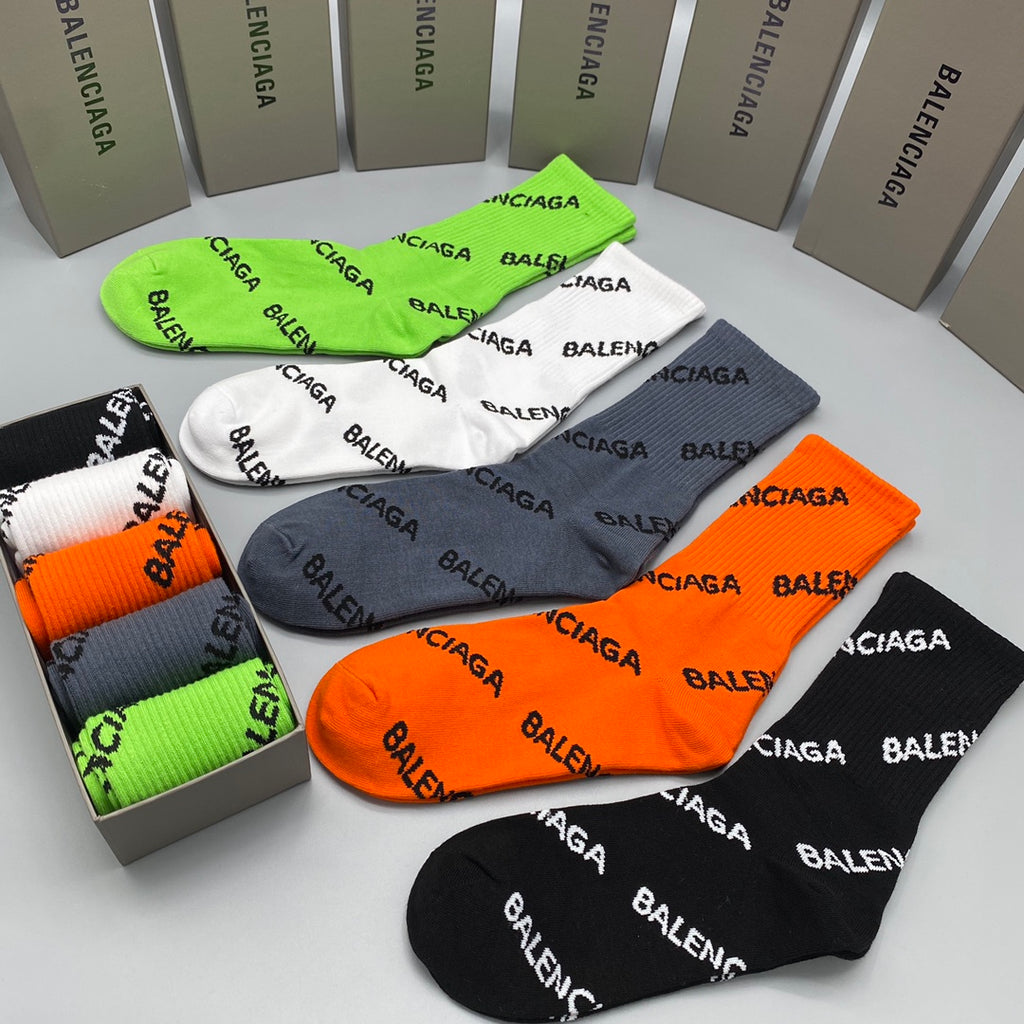 Balenciaga Lettering Patterns Crew Socks - 5-Pair Set