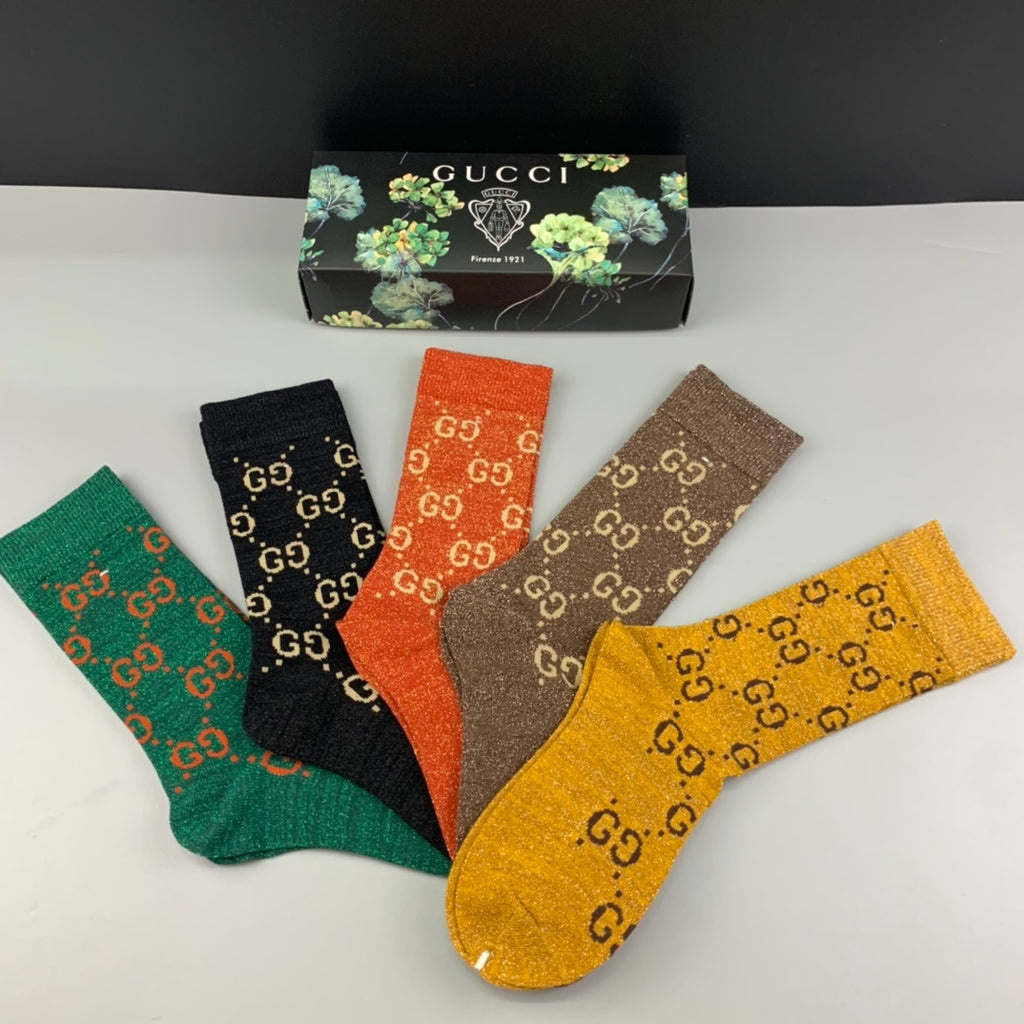 Gucci Repeating Linked Motifs Crew Socks - 5-Pair Set