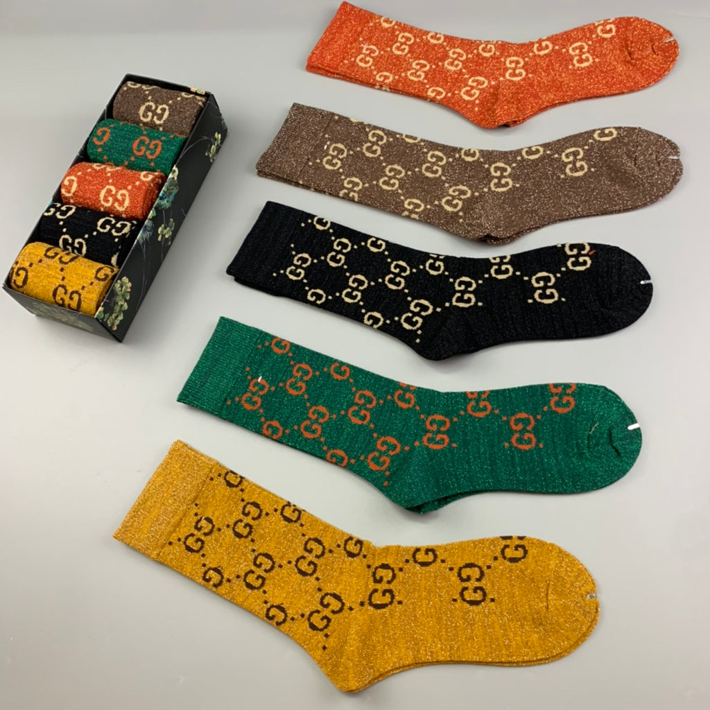 Gucci Monogram-Style Patterns Crew Socks - 5-Pair Set