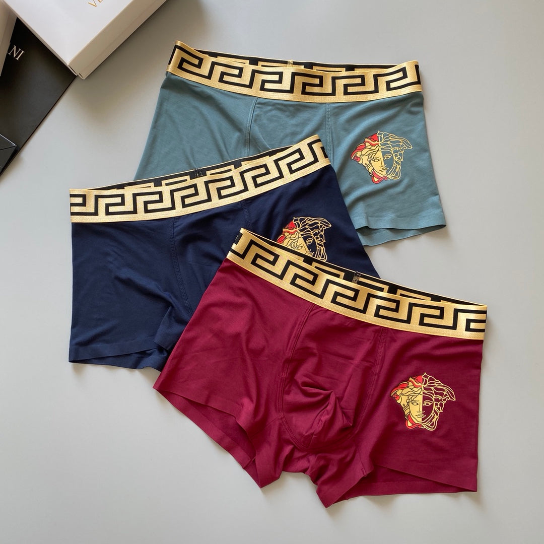 Versace Greek-Key And Medallion Details Men's Boxer Briefs - 3-Piece Box