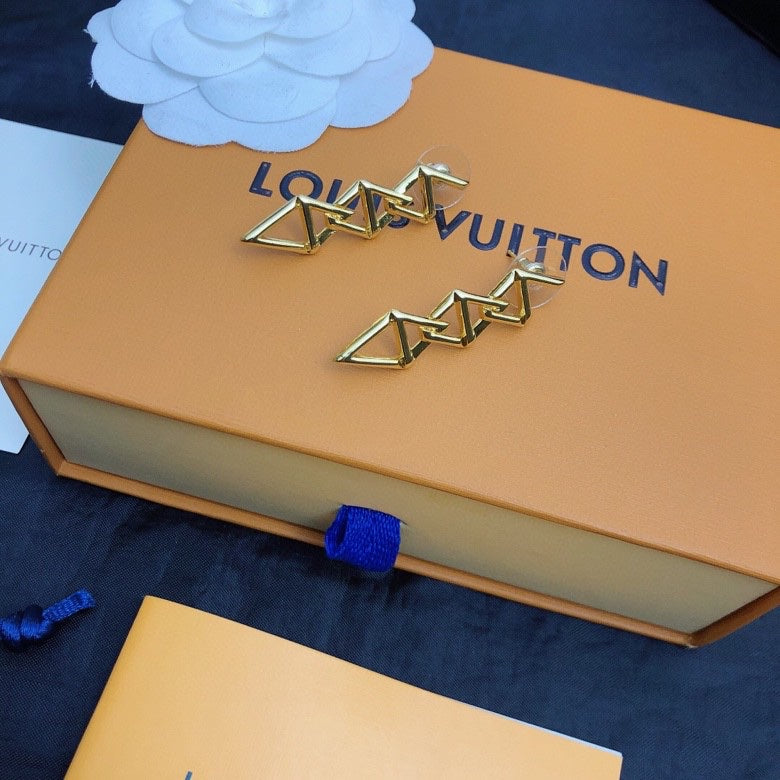 Geometric Emblem Stud Earrings in Polished Metal-Tone – Design 013 close-up detail