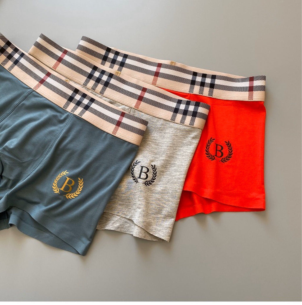 Burberry Check-Inspired Waistbands And Gold-Tone Crest Details Men's Boxer Briefs - 3-Piece Box