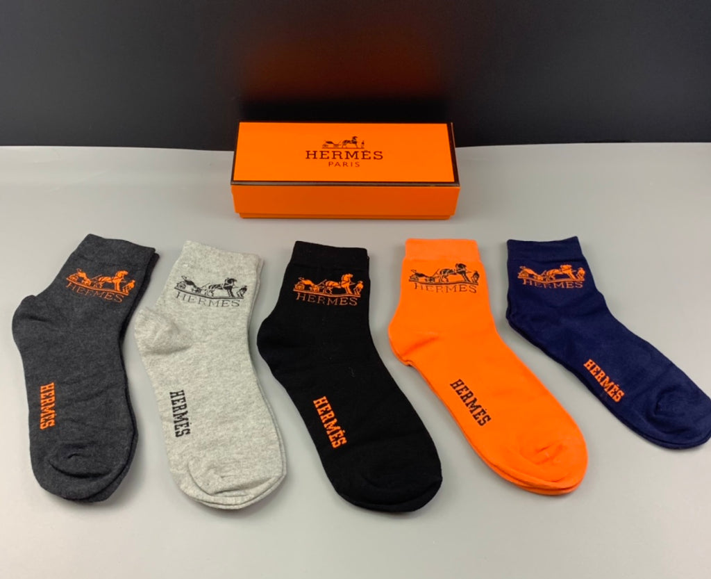 Hermes Cotton Crew Socks - 5-Pair Pack