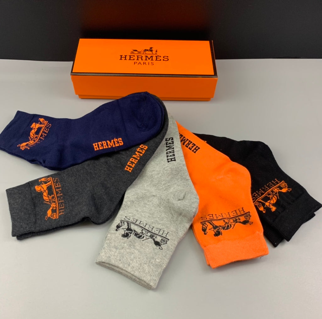 Hermes Cotton Crew Socks - 5-Pair Pack