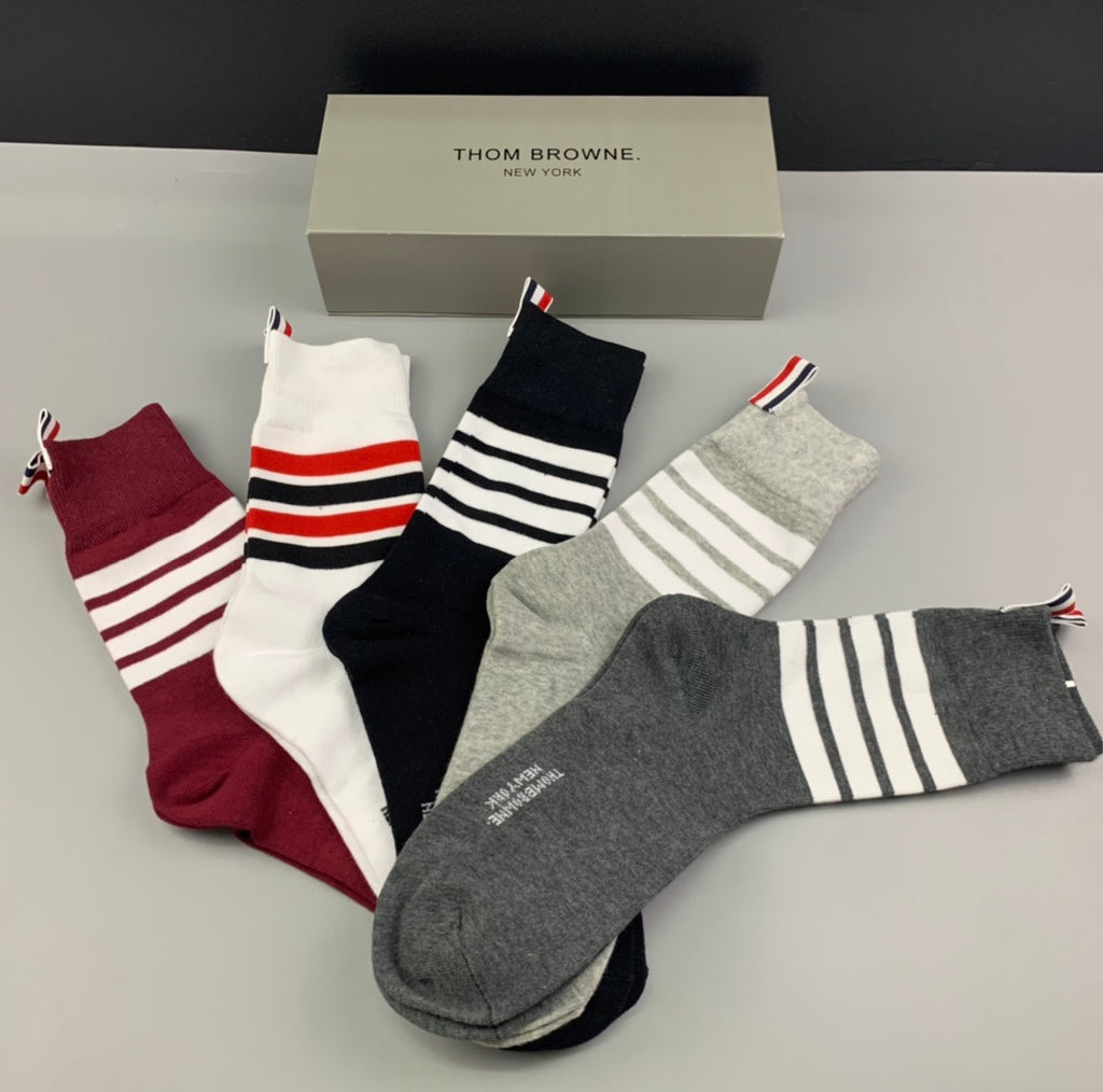Thom Browne Striped Cuffs Crew Socks - 5-Pair Set