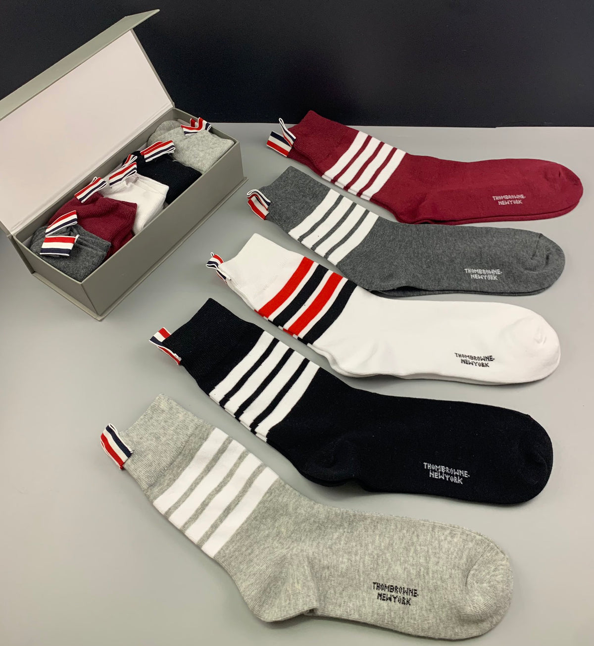Thom Browne Striped Cuffs Crew Socks - 5-Pair Set
