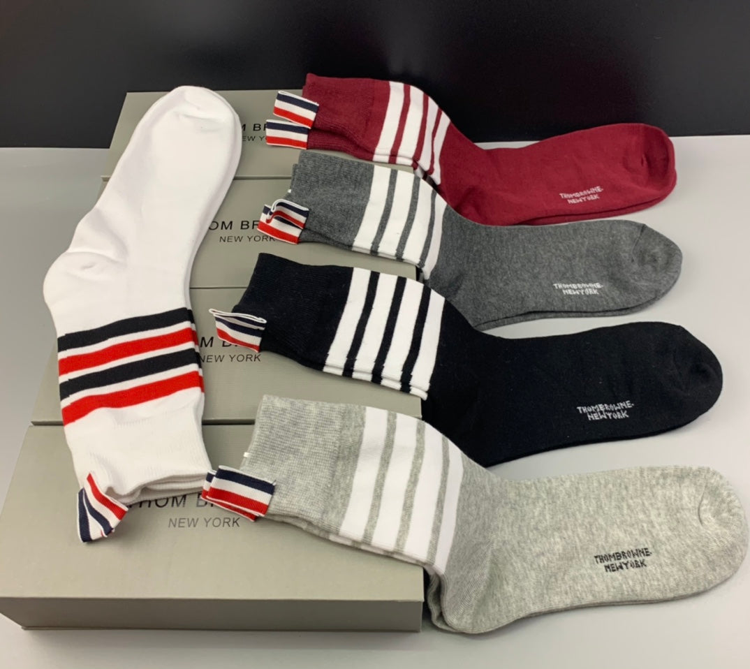 Thom Browne Striped Cuffs Crew Socks - 5-Pair Set