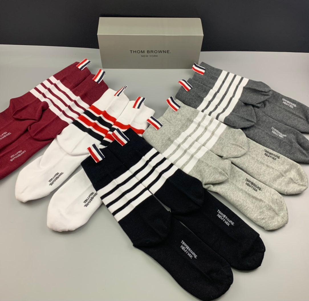 Thom Browne Striped Cuffs Crew Socks - 5-Pair Set