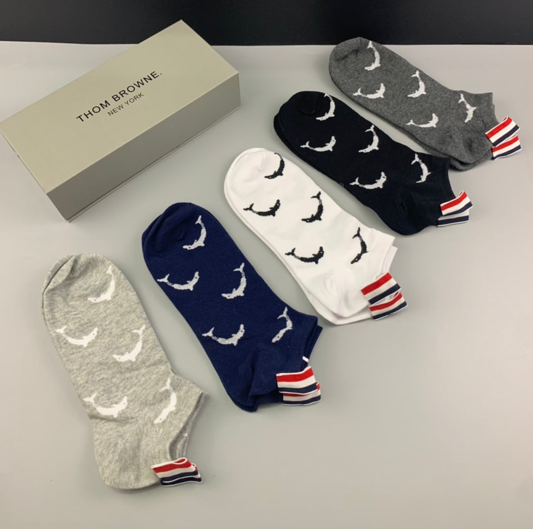 Thom Browne Tricolour Cuff Details No-Show Socks - 5-Pair Set