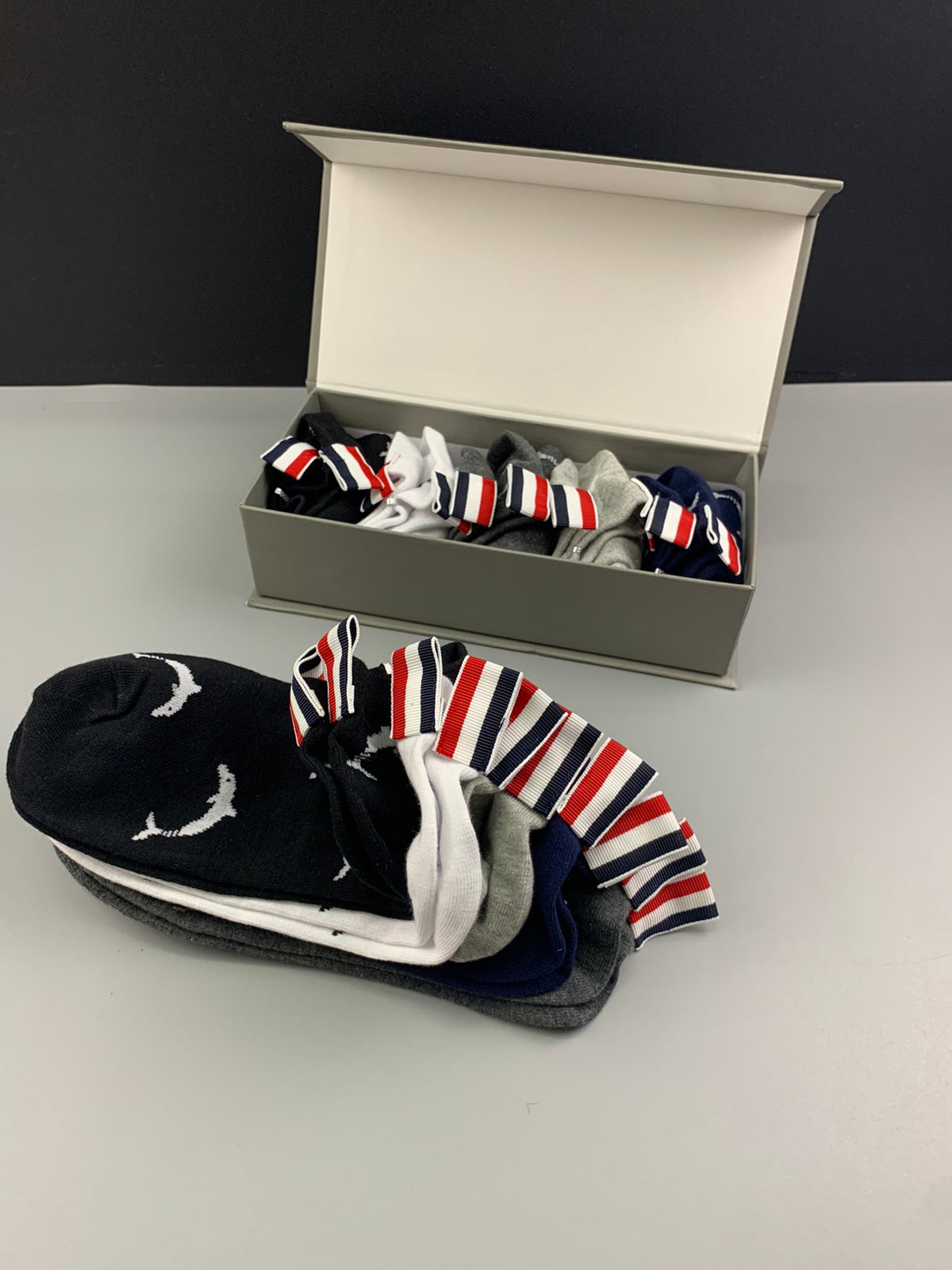 Thom Browne Tricolour Cuff Details No-Show Socks - 5-Pair Set