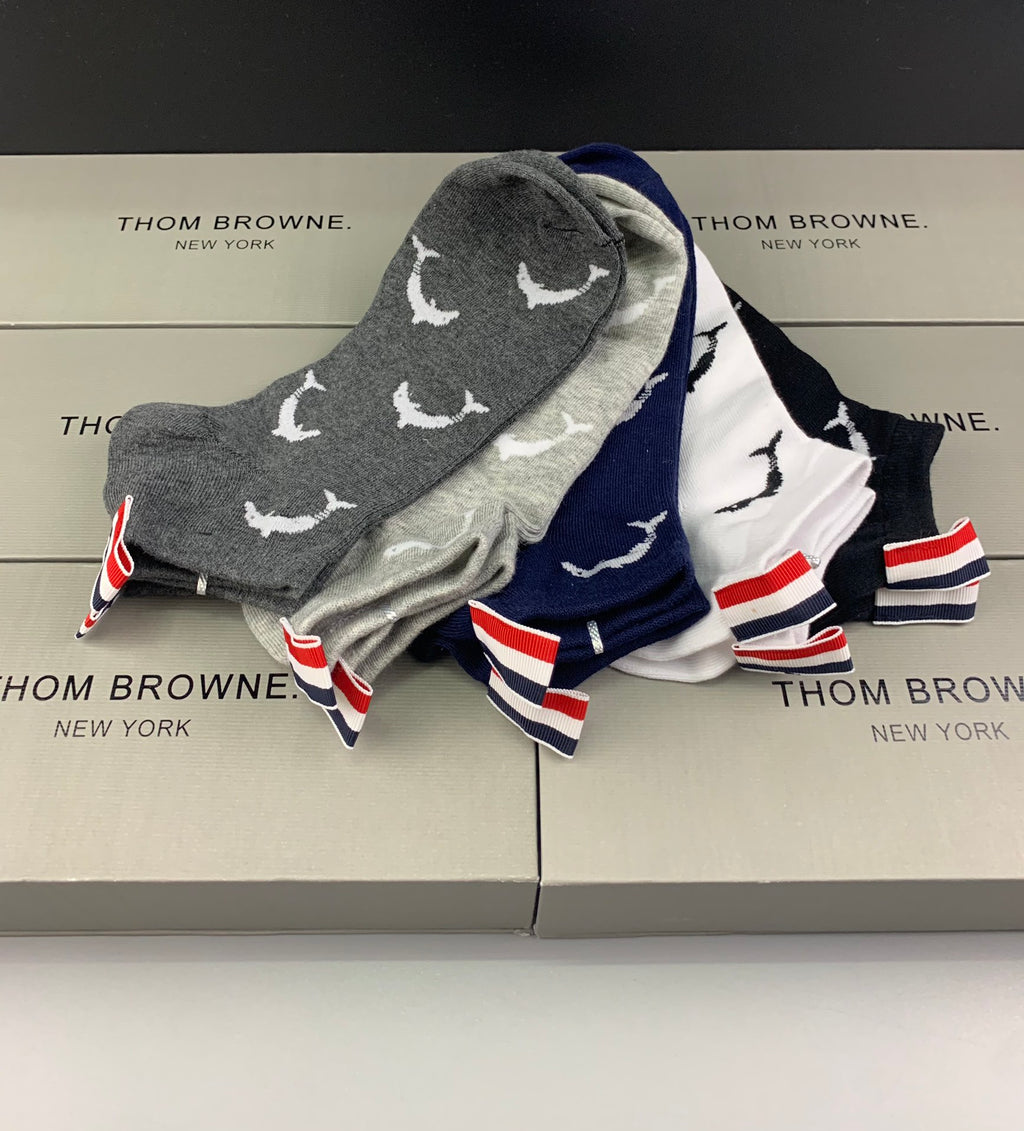 Thom Browne Tricolour Cuff Details No-Show Socks - 5-Pair Set