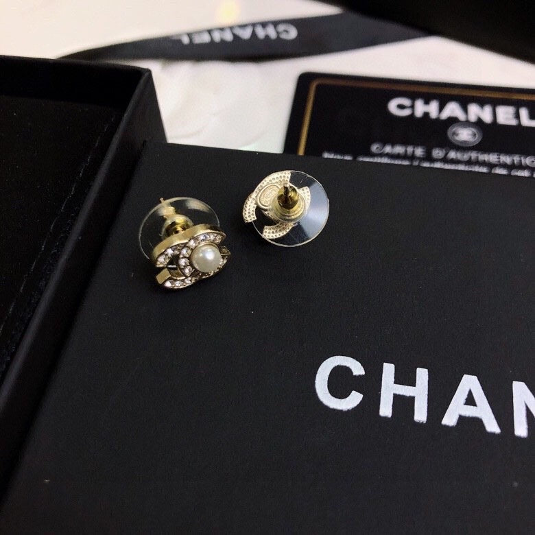 Signature Emblem Crystal-Accent Stud Earrings – Design 028 front product view