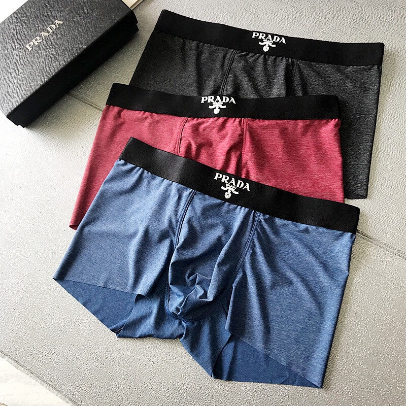 Prada Visible Colour, Waistband And Emblem Details Men's Boxer Briefs - 3-Piece Box