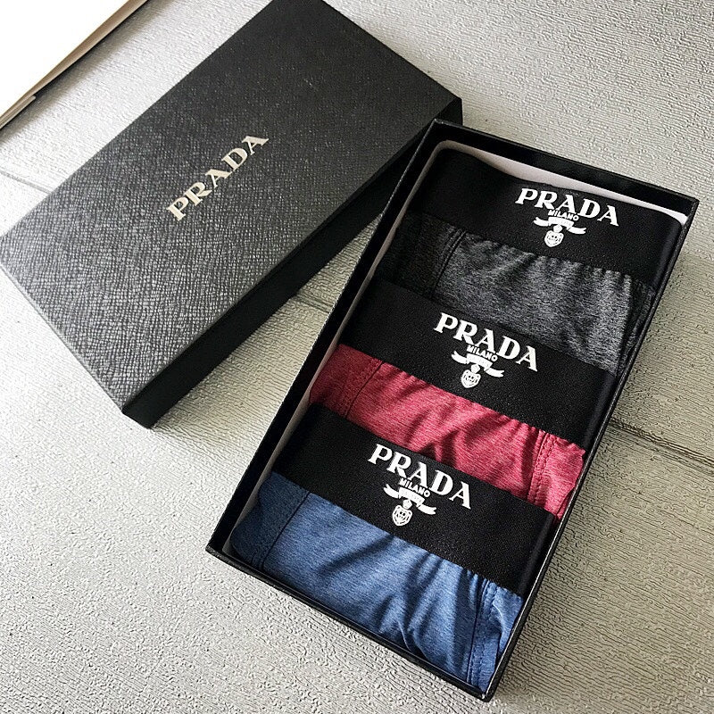 Prada Visible Colour, Waistband And Emblem Details Men's Boxer Briefs - 3-Piece Box