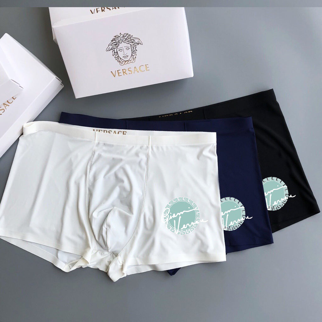Versace Solid Panels And Visible Emblem Details Men's Boxer Briefs - 3-Piece Box