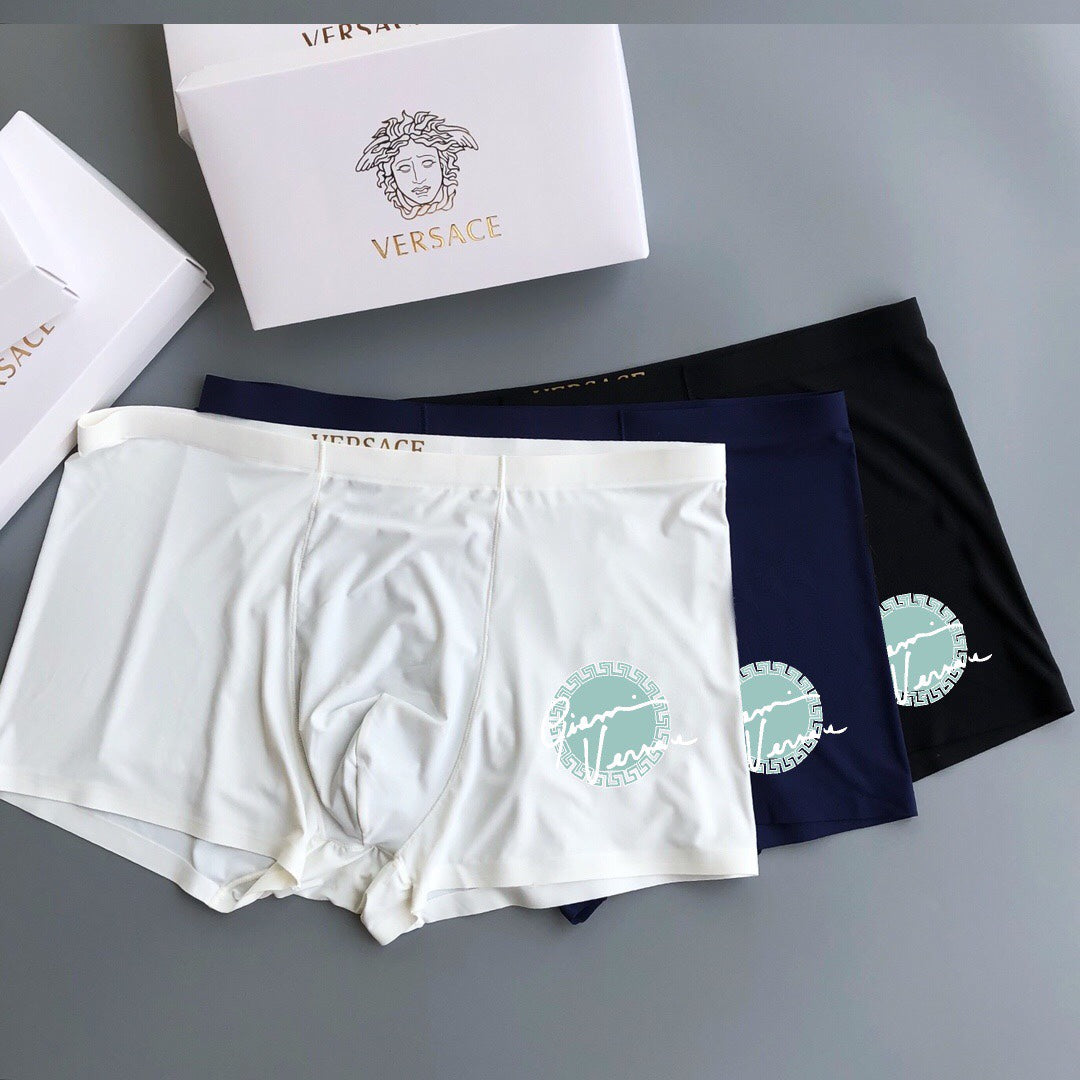Versace Solid Panels And Visible Emblem Details Men's Boxer Briefs - 3-Piece Box