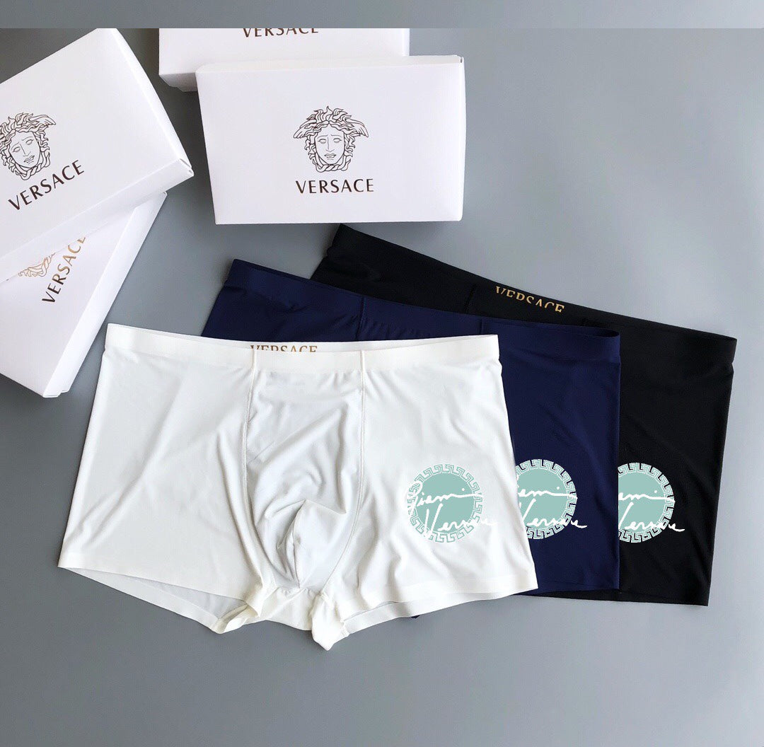 Versace Solid Panels And Visible Emblem Details Men's Boxer Briefs - 3-Piece Box