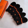 Hermes Orange Cuffs And Small Emblem Details Crew Socks - 5-Pair Set