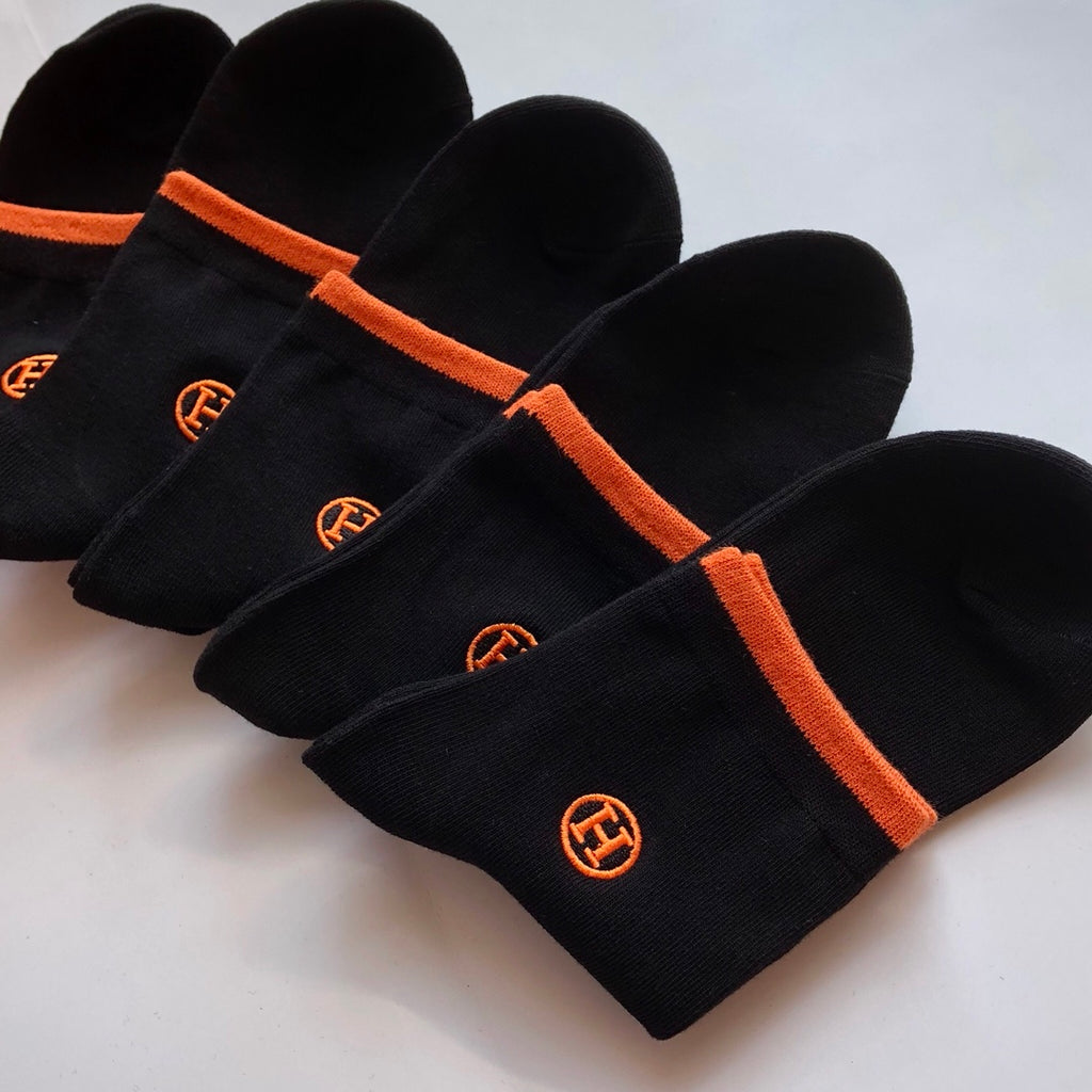 Hermes Orange Cuffs And Small Emblem Details Crew Socks - 5-Pair Set
