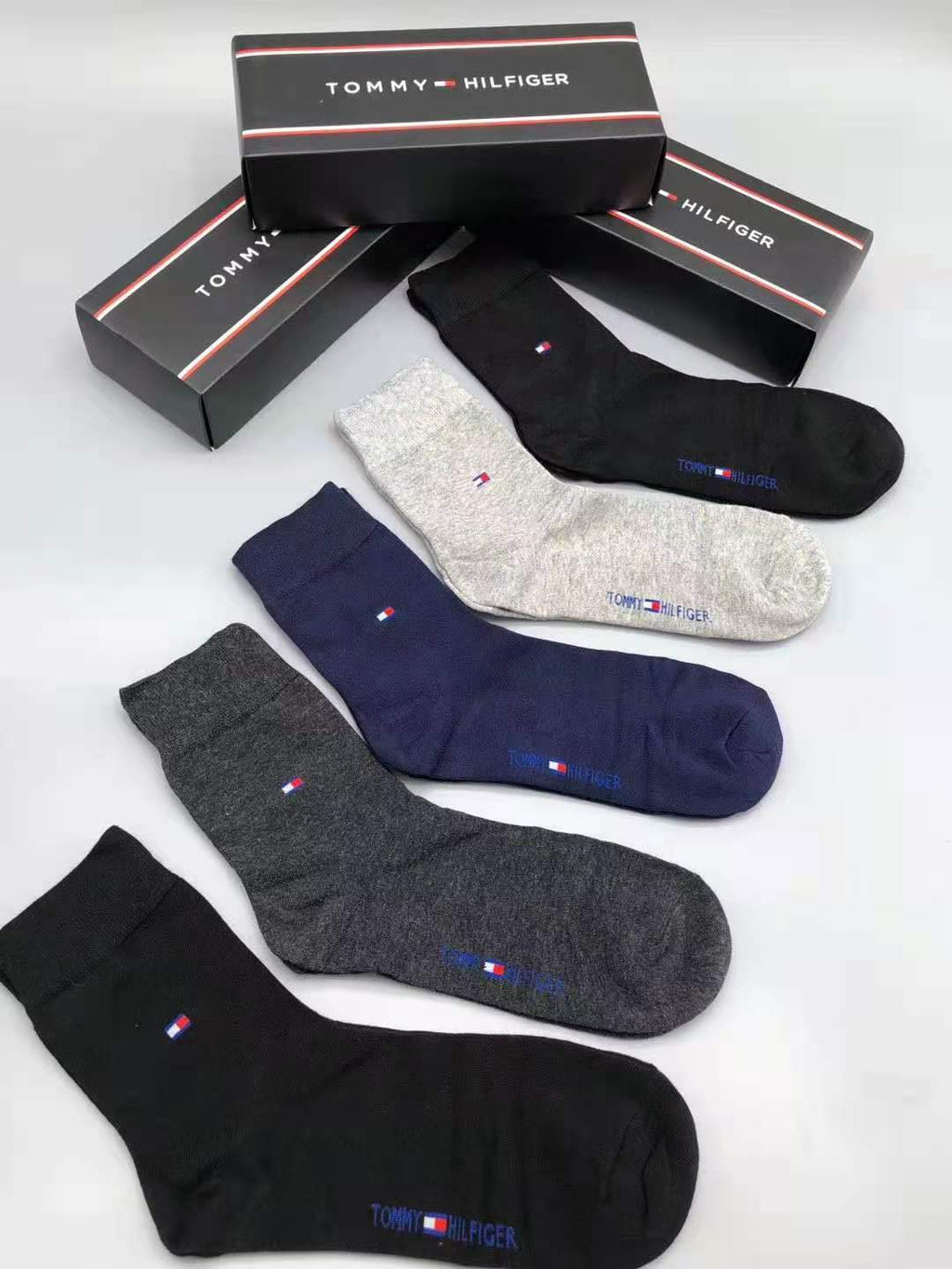 Tommy Hilfiger Cotton Visible Colour, Cuff And Emblem Details Crew Socks - 5-Pair Set