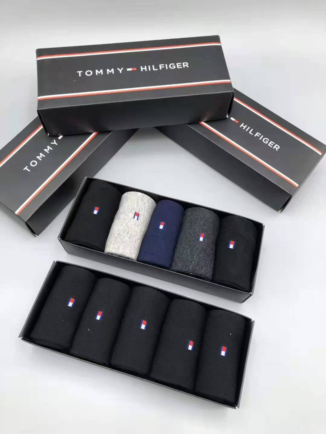 Tommy Hilfiger Cotton Visible Colour, Cuff And Emblem Details Crew Socks - 5-Pair Set
