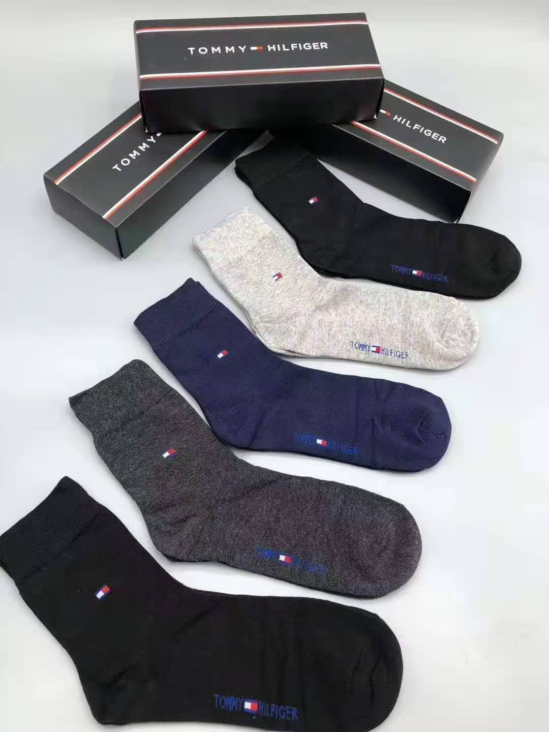 Tommy Hilfiger Cotton Visible Colour, Cuff And Emblem Details Crew Socks - 5-Pair Set