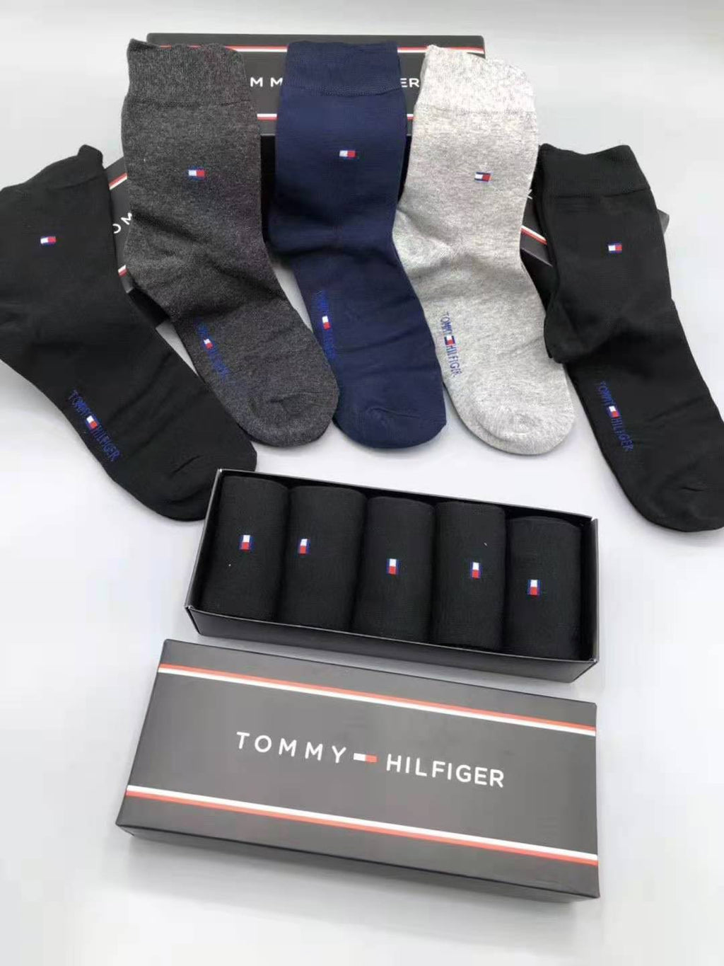 Tommy Hilfiger Cotton Visible Colour, Cuff And Emblem Details Crew Socks - 5-Pair Set