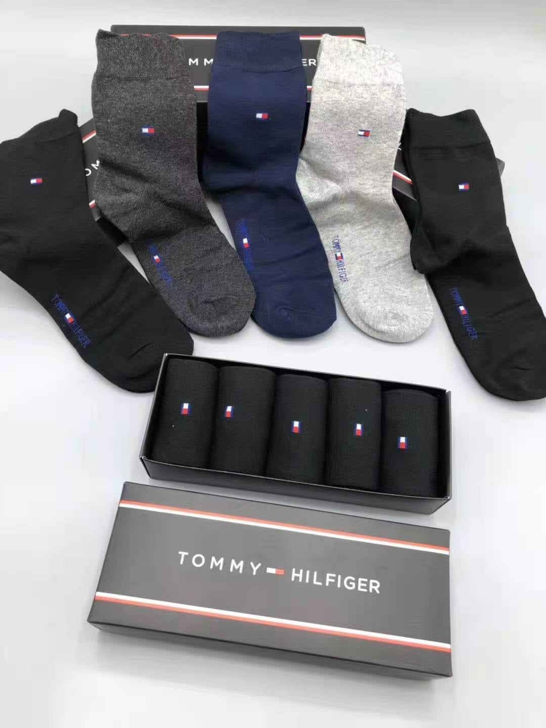 Tommy Hilfiger Cotton Visible Colour, Cuff And Emblem Details Crew Socks - 5-Pair Set