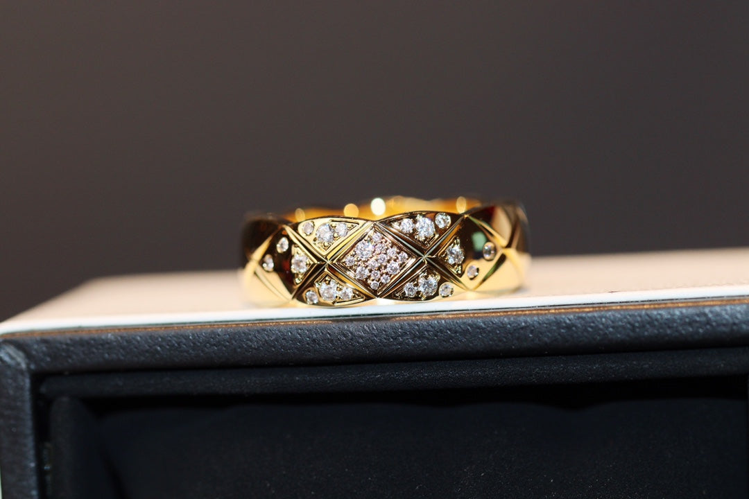 Signature Emblem Statement Ring in Polished Metal-Tone – White Detail detail view